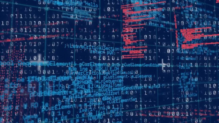 Animation of data processing on blue background