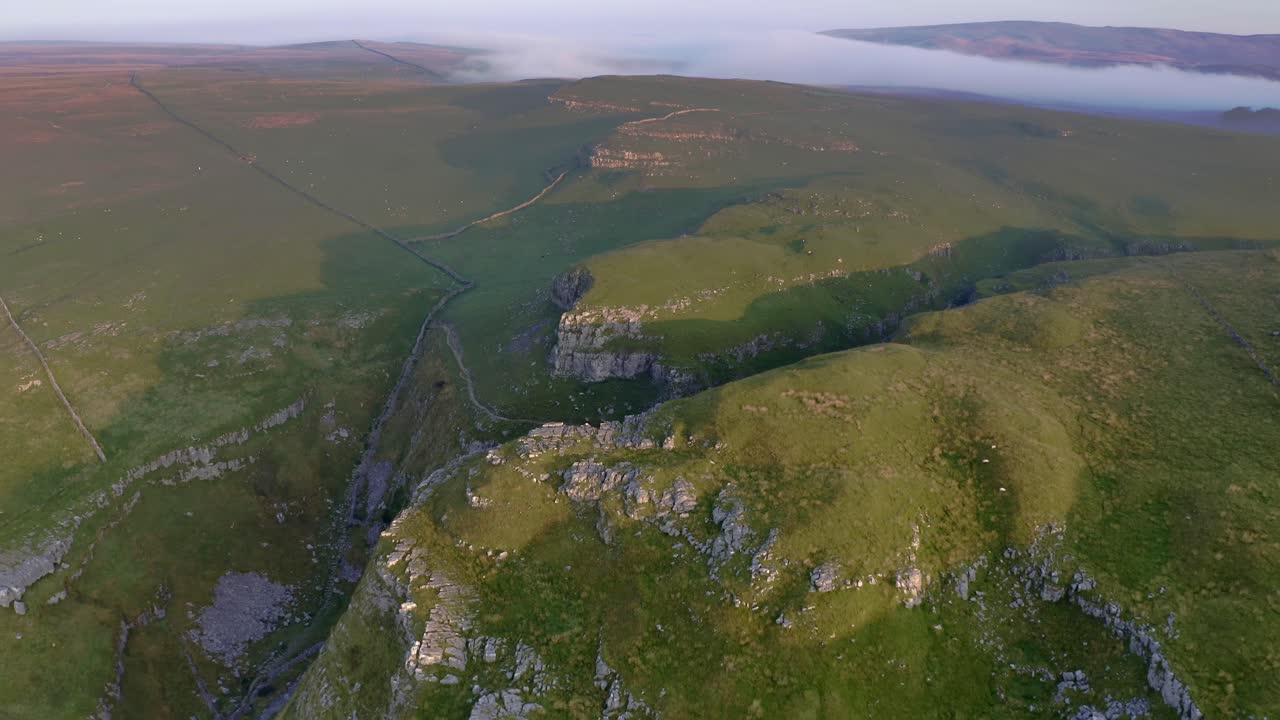 Drone footage of Limestone pavement above Malham, Yorkshire Dales National Park.UK