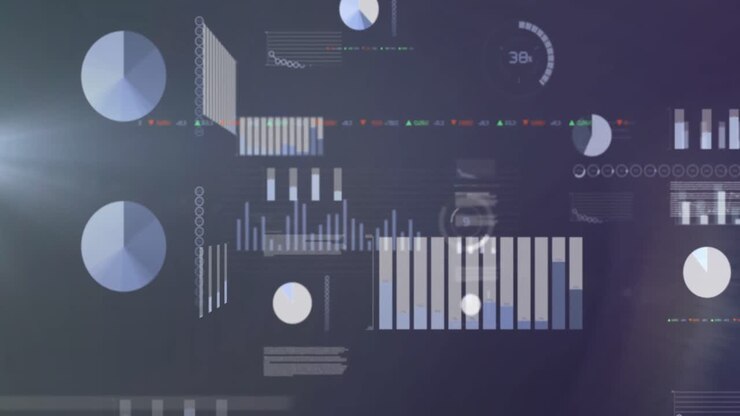 Animation of statistical data processing against blue background