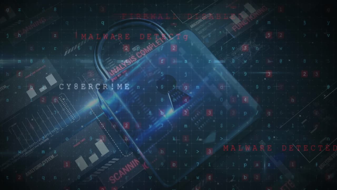 animación de números y letras cambiantes sobre el candado de seguridad en línea