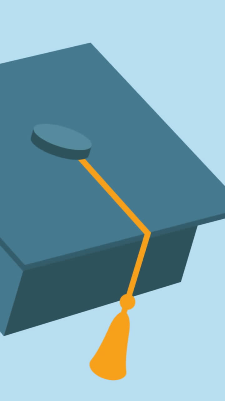 Animation of woman talking over graduate cap icon
