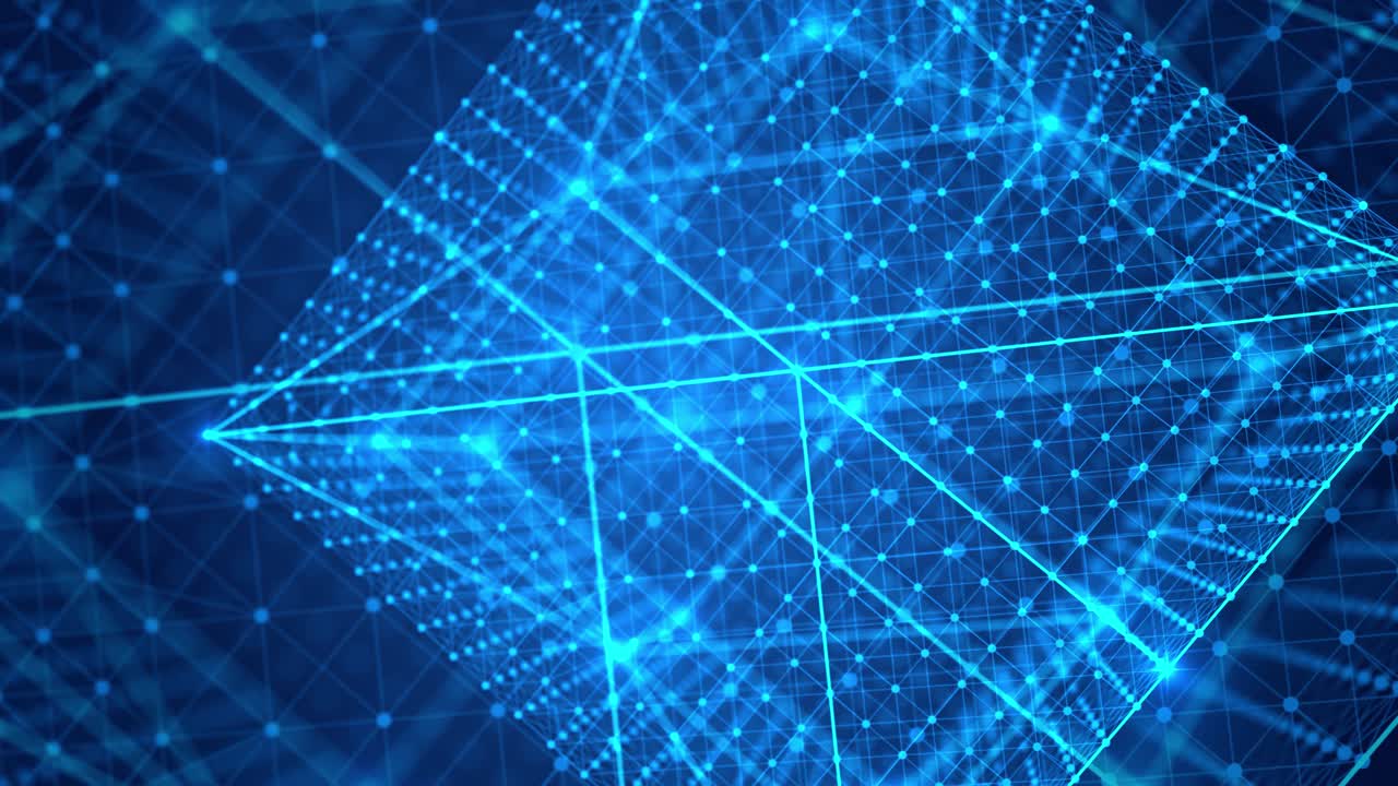 Abstrakt trådrammeterning med forbundne prikker og linjer. Digitalt blockchain-koncept og dataoverførselssystem