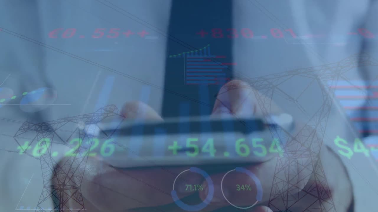 animazione dell'elaborazione dei dati su una persona che utilizza uno smartphone