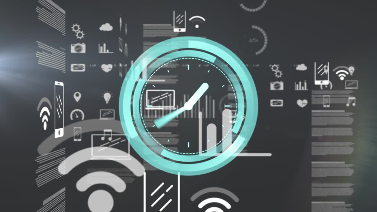 Animation of clock moving over data processing
