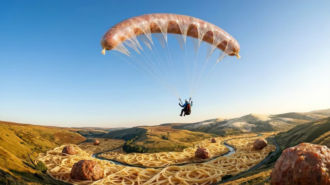 Spagetti Manzarasında Sosisle Yamaç Paraşütü