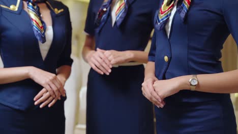 group of cabin crew or air hostess in airplane