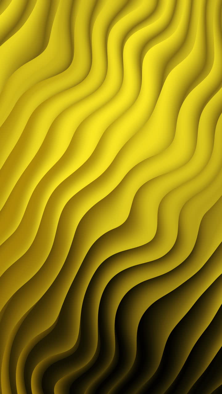 Abstract shining wave lines on yellow background. Dynamic wave pattern. Modern wavy lines. Loop motion graphic. Vertical video.