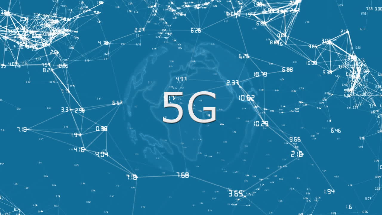 animación de un globo con texto de 6g sobre una red de conexiones sobre fondo azul