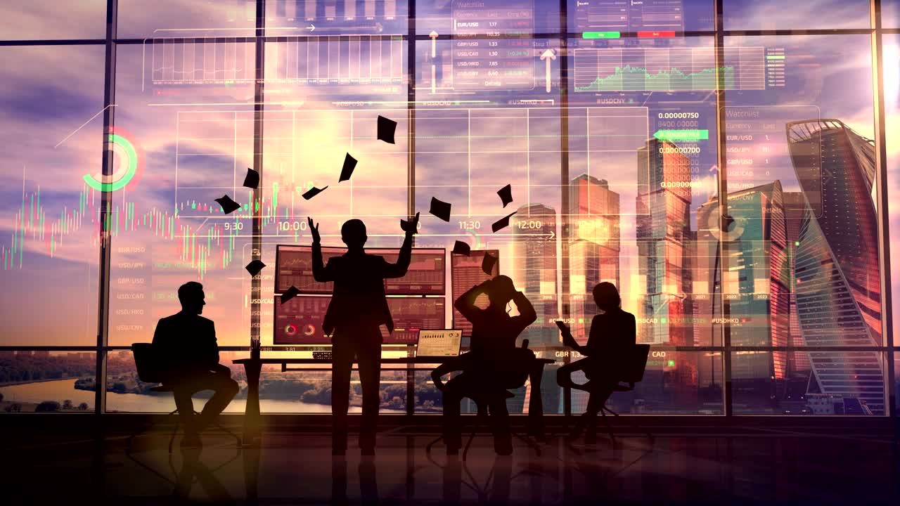 믿을 수 없는 성공의 순간에 상인들의 팀