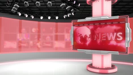 estudio de televisión. sala de noticias. fondo azul y rojo. toma general y de primer plano. estudio de noticias. trasfondo de estudio. bakground de la sala de prensa. el telón de fondo perfecto para cualquier producción de video de pantalla verde o chroma key. bucle. renderizado 3d