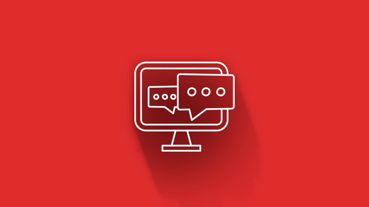 Social media long shadow icon design isolated on red background. Outline web icon. Motion graphics.