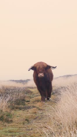 highland cattle in a misty landscape