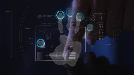 animación del procesamiento de datos y lectura biométrica de la mano.