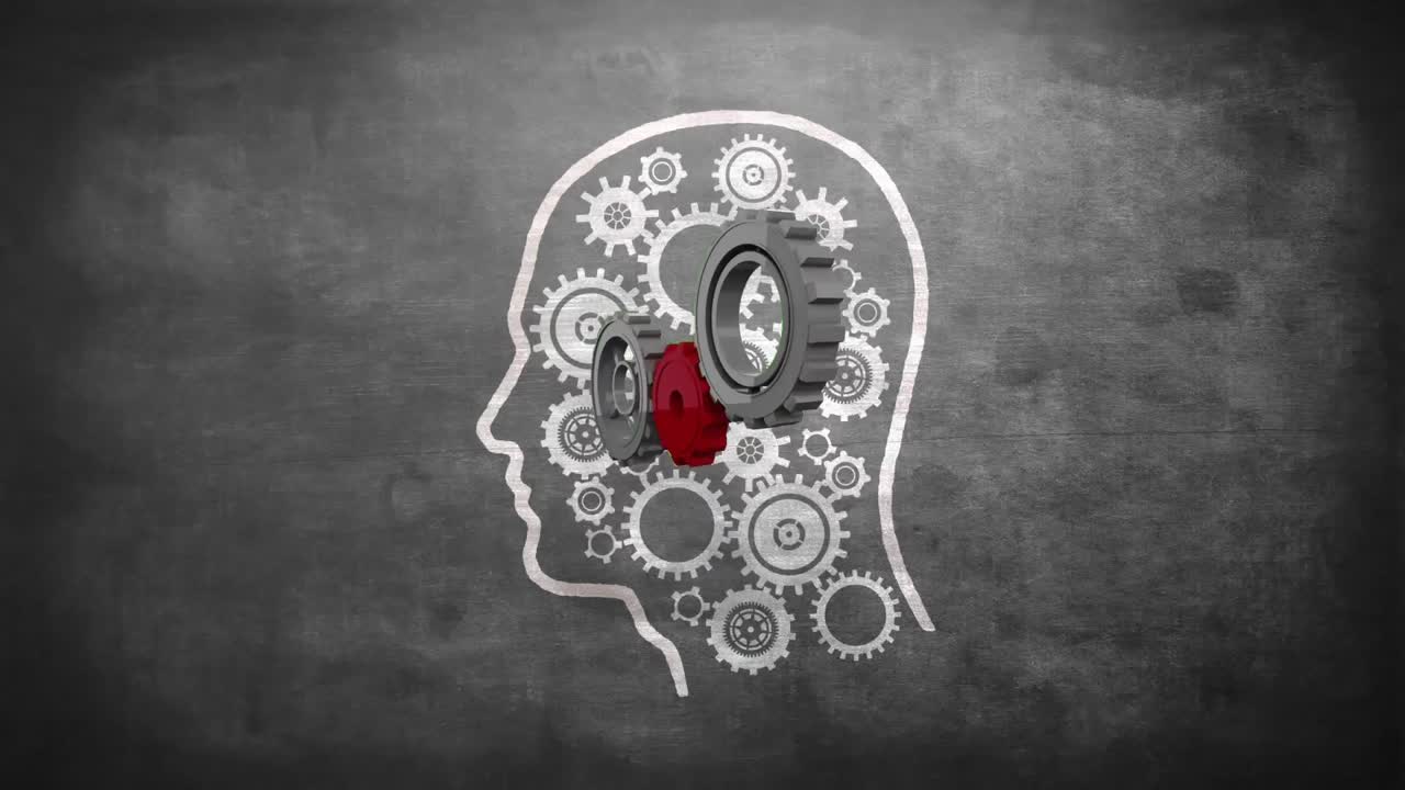 Silhouette of human with gears
