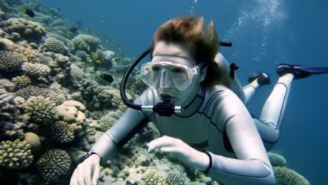 scuba diver exploring coral reef