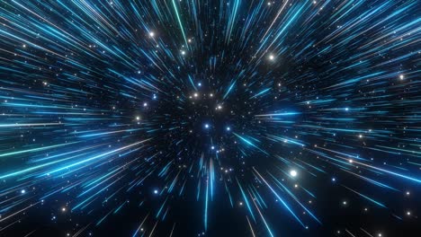 abstract hyperspace background. speed of light, neon glowing rays and stars in motion. blue version. moving through stars. 4k seamless loop