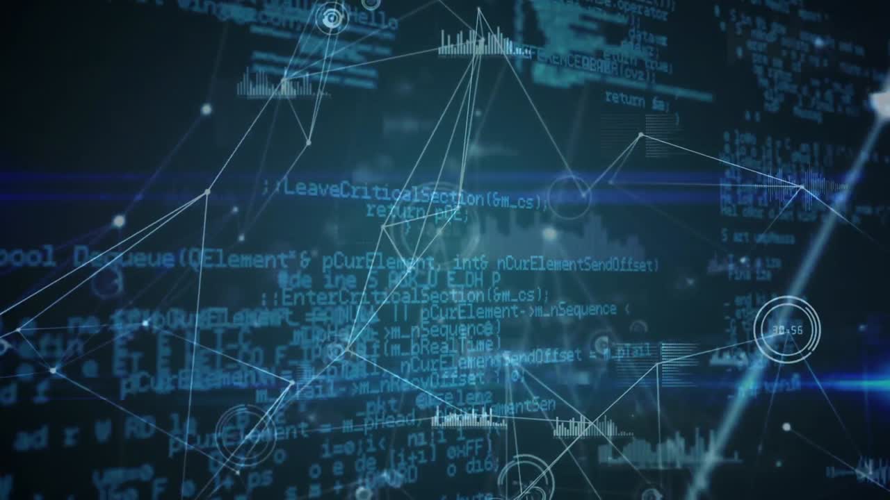 Animation of network of connections and diverse data in digital space