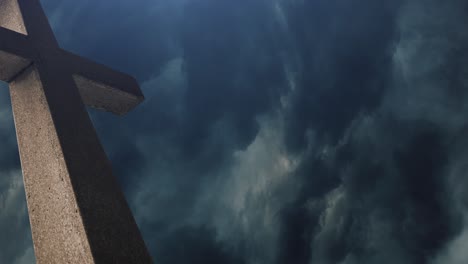 cross with thunderstorm background in the sky