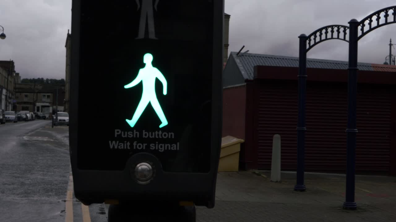 Pedestrian crossing on urban street in city close up