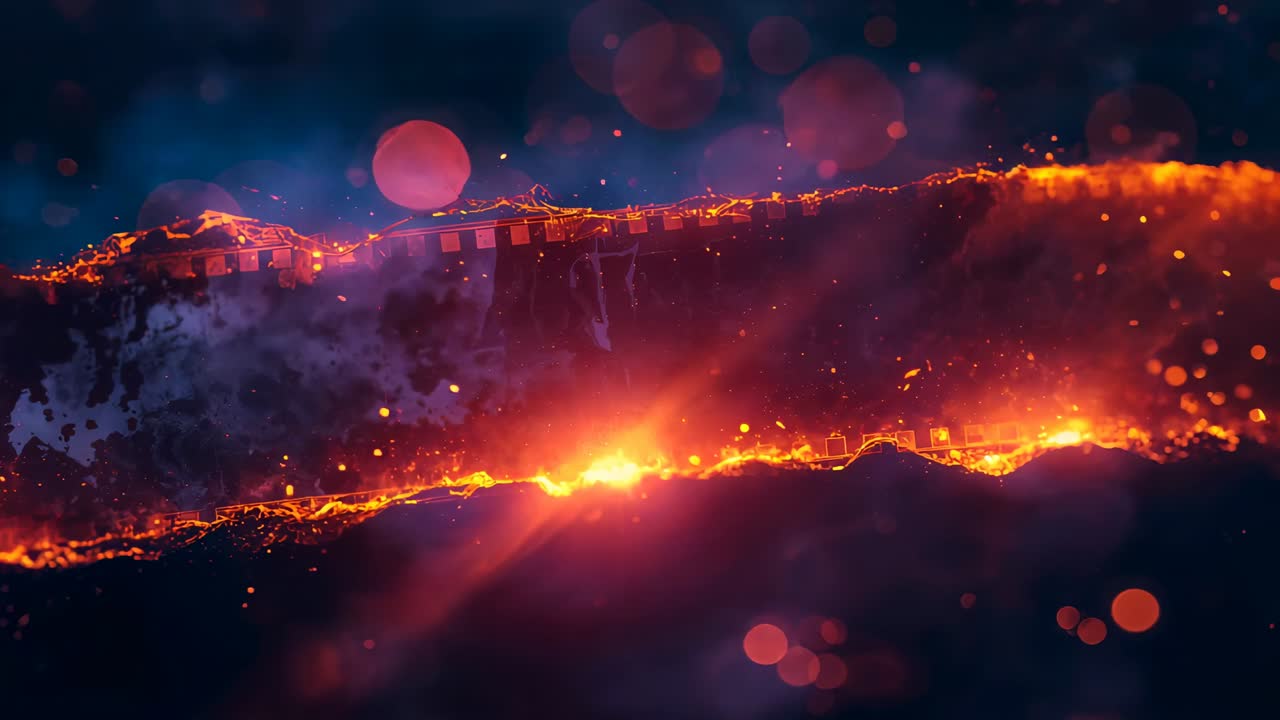 Intensifying fissure glow pulsing on ridge in lava scene, emitting embers bokeh orbs diagonal flare
