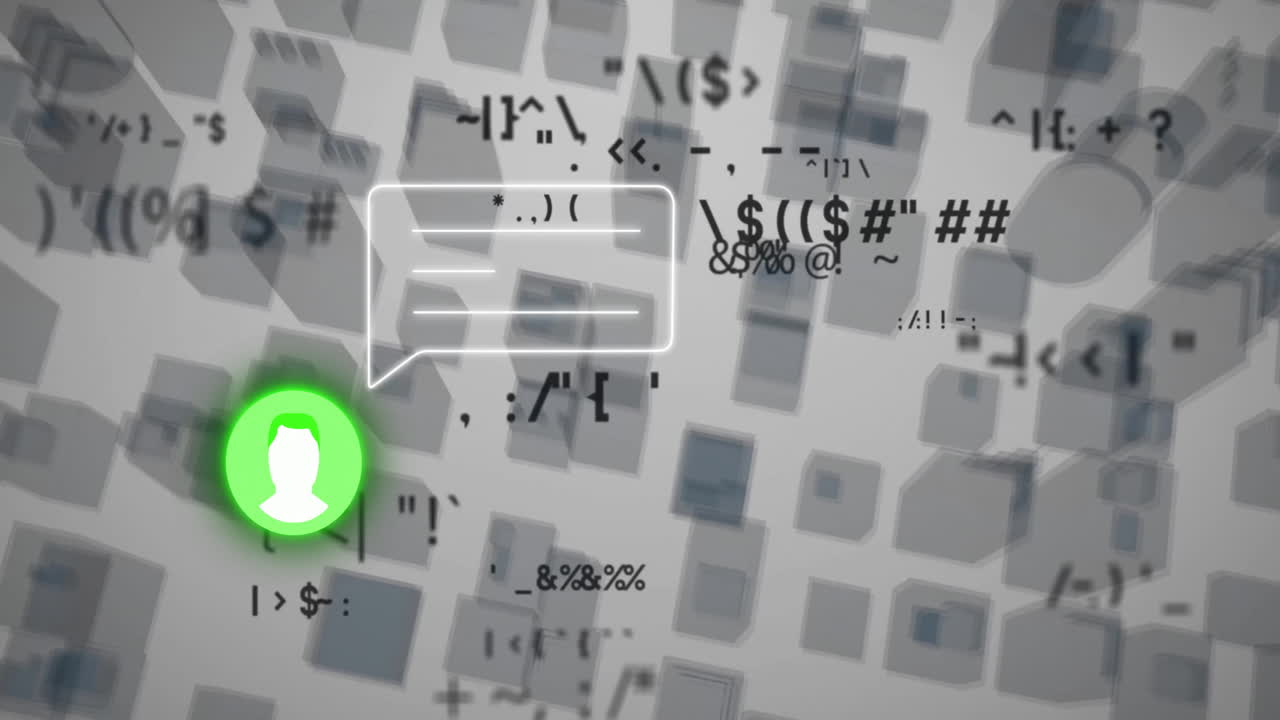 animación del procesamiento de datos a través del icono de chat digital