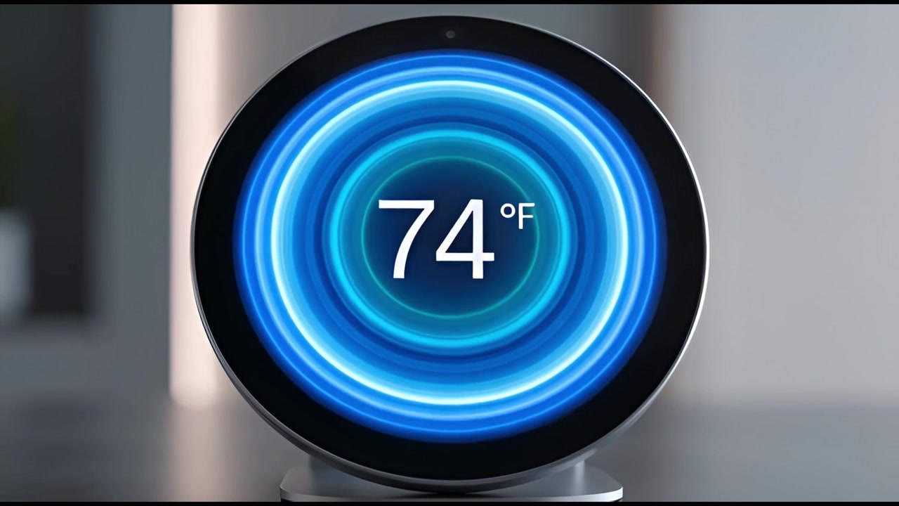 Modern Smart Thermostat Adjusting Temperature with Blue Glow