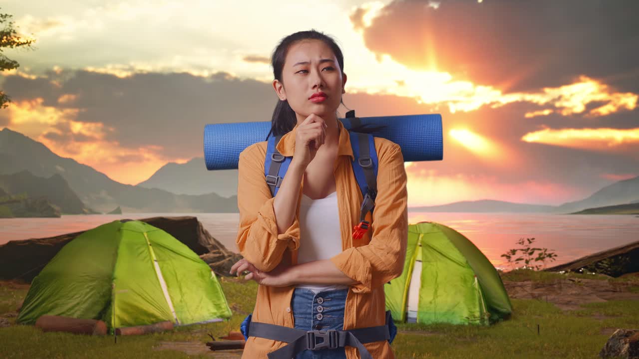 Woman on a camping trip