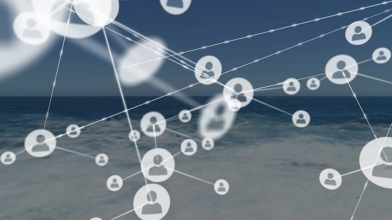 Network overlay forming after avatar icons appearing on rocks, growing forward to show user links