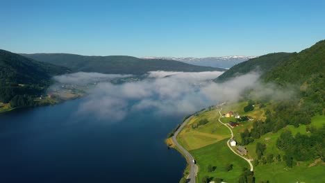 aerial footage beautiful nature norway over the clouds.