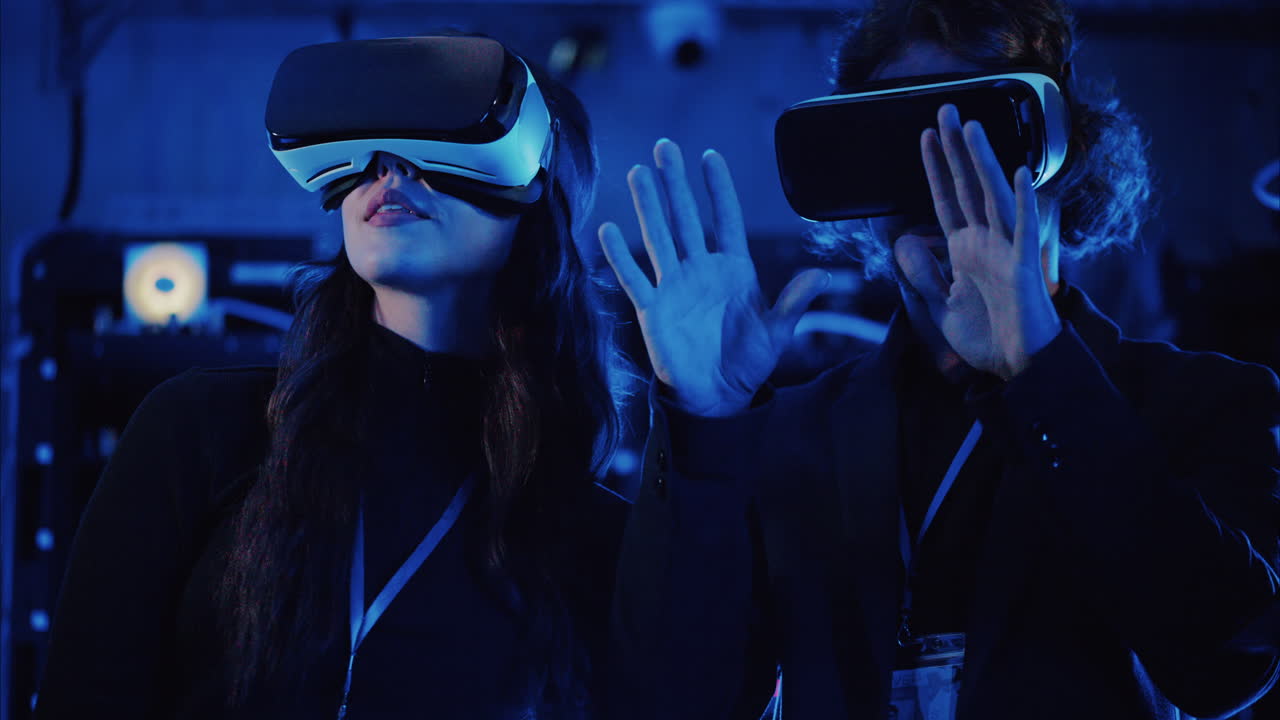 People experiencing virtual reality with VR headsets