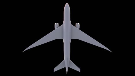 animación de un avión volando sobre un fondo negro. vista superior. 4k