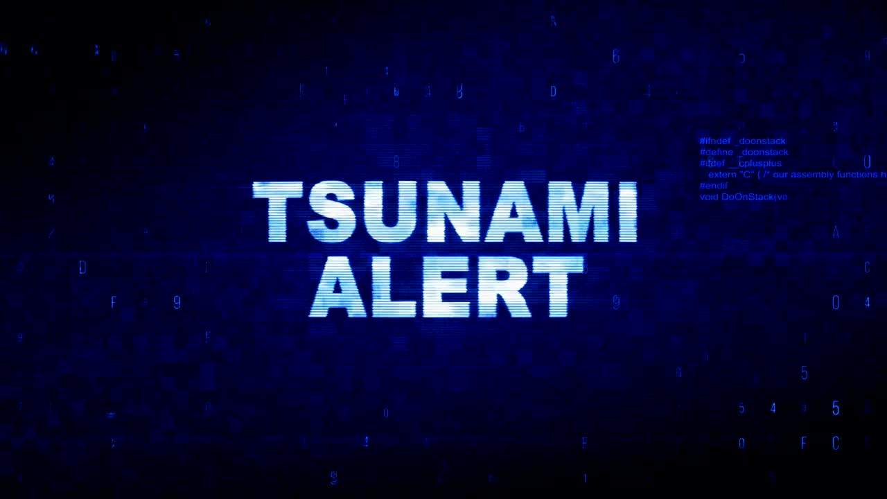 alerta de tsunami texto ruido digital sacudida glitch distorsión efecto error animación