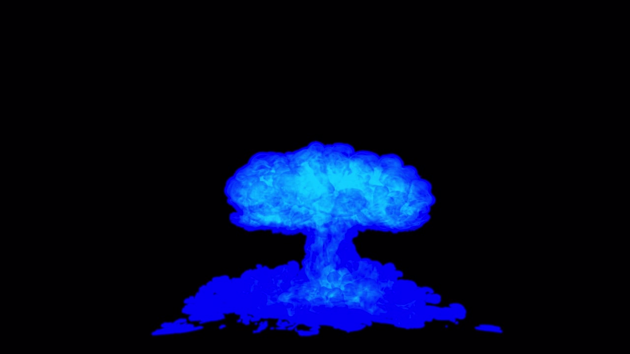 Blue nuclear explosion on transparent background