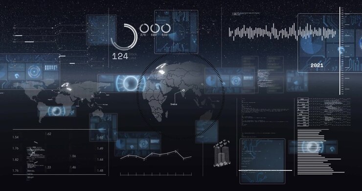 HUD globale che attiva la scansione circolare, aggiornando i punti salienti del globo e ricaricando i grafici per la tecnologia.