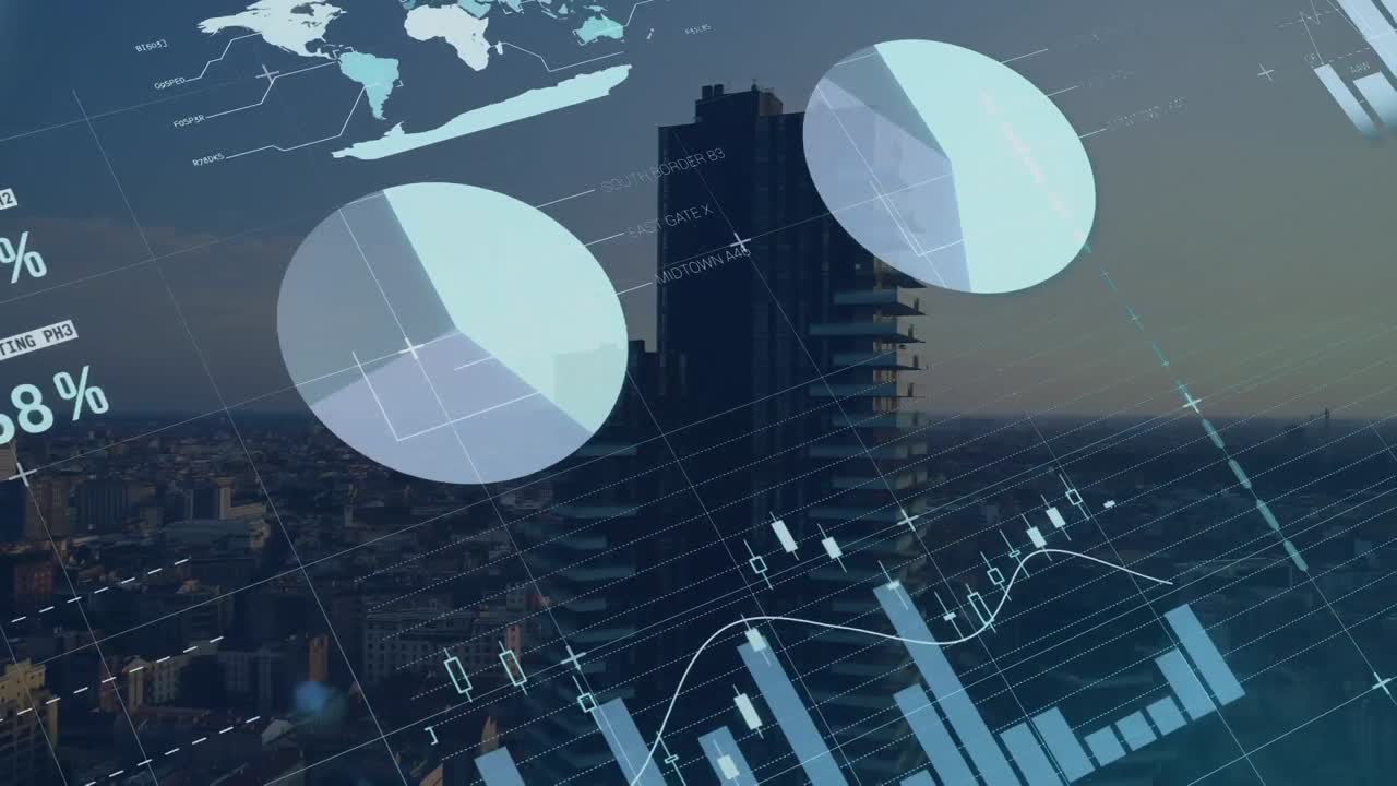 animación del procesamiento de datos sobre el paisaje urbano