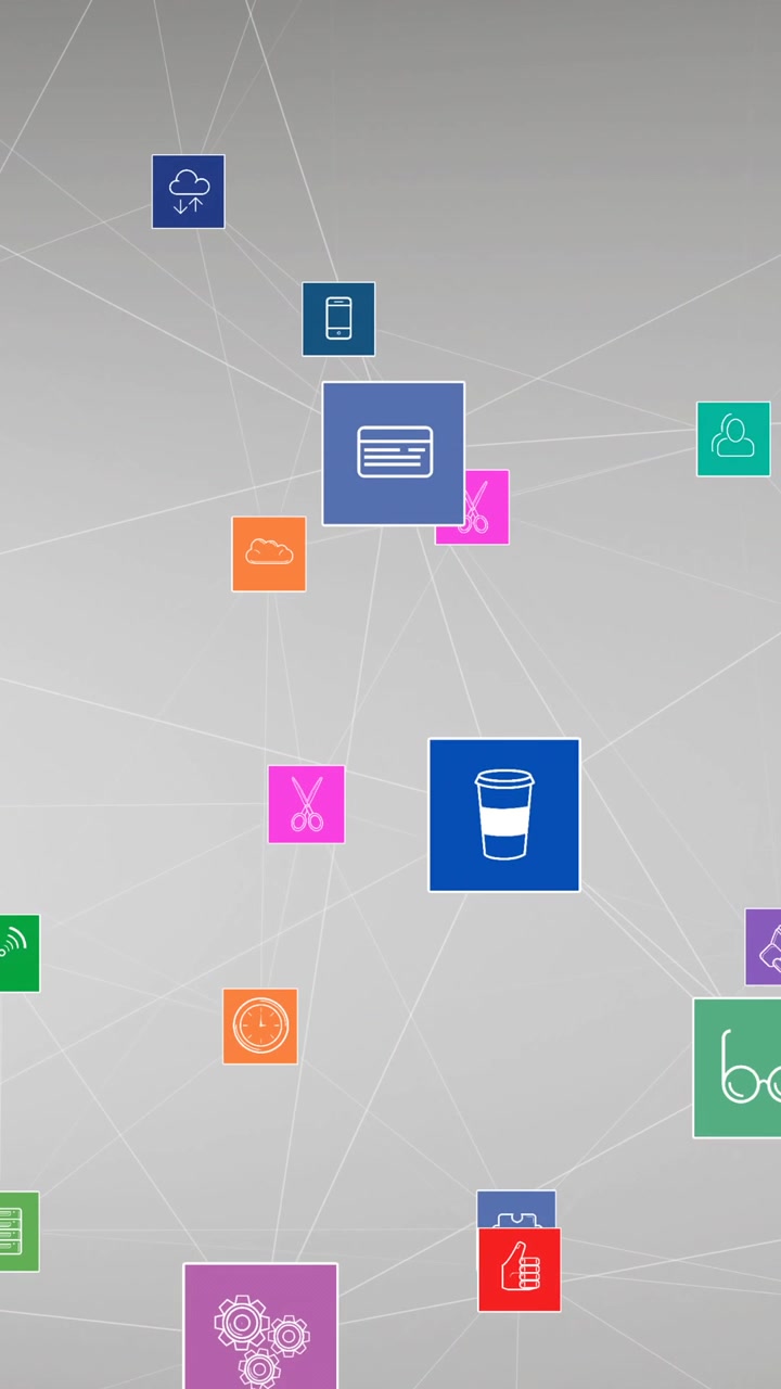Animation of network of connections with digital icons