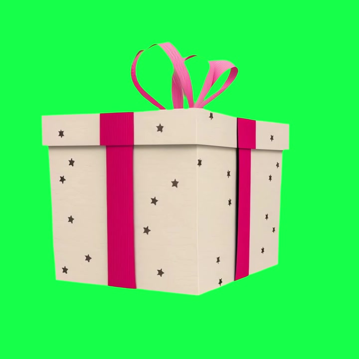Scatola regalo rotante con nastro rosa su green screen