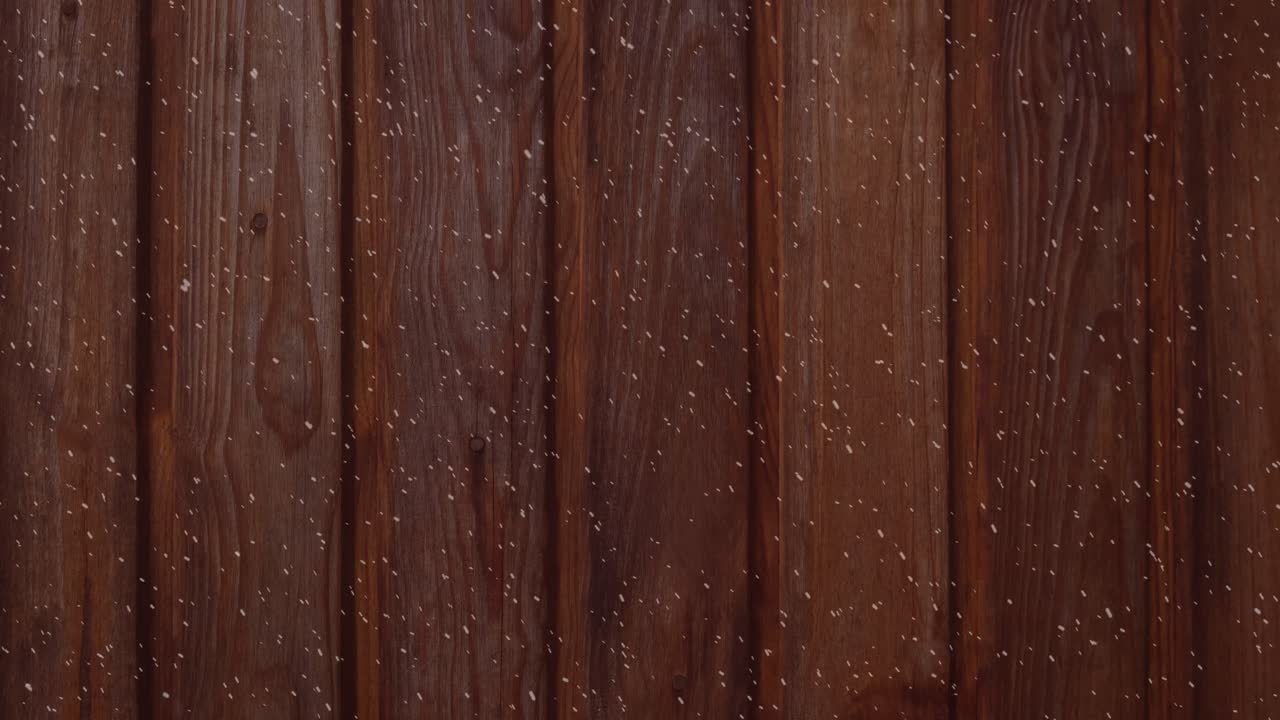 나무 판 위에 눈이 떨어지는 겨울 풍경의 애니메이션