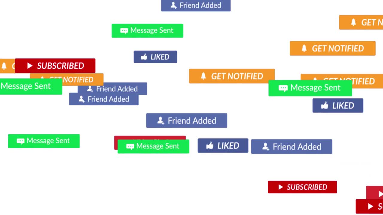 Animation of social media icons with texts on white background