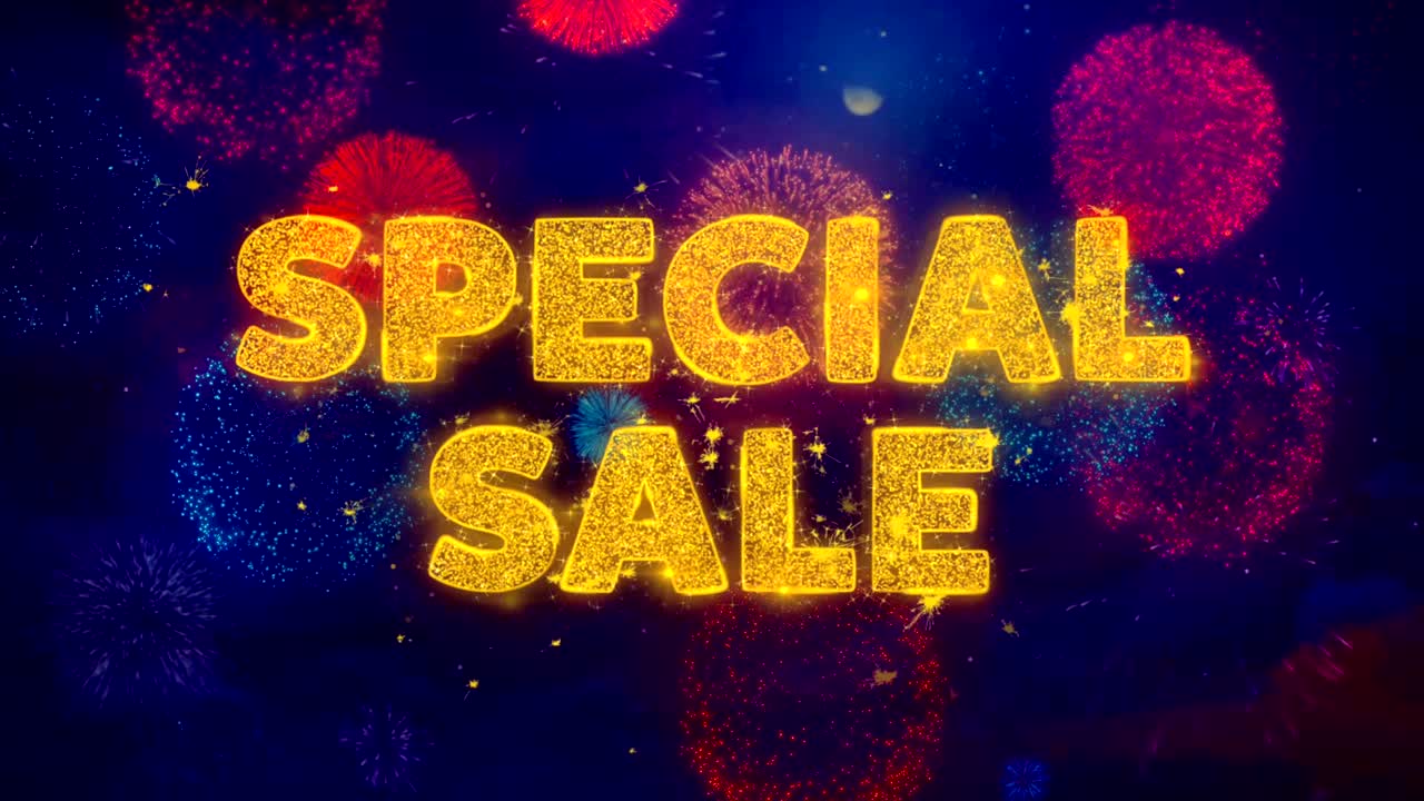 화려한 불꽃놀이 폭발 입자에 대한 특별 판매 텍스트.