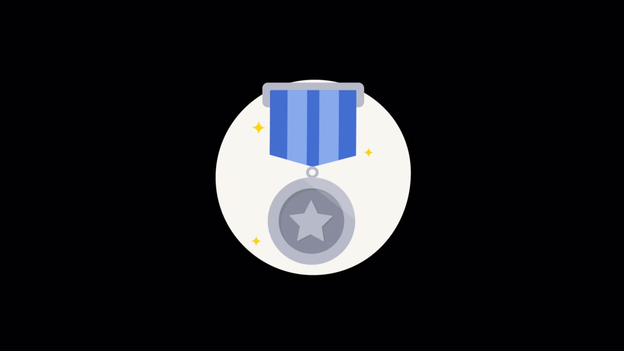 Animated Silver Medal with Blue Ribbon on Black Background
