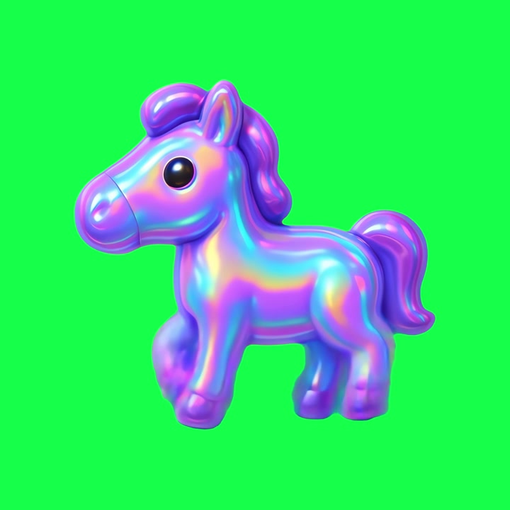 Animated Holographic Toy Horse Running on Green Screen