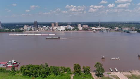 aerial of the mississippi river in baton rouge, louisiana