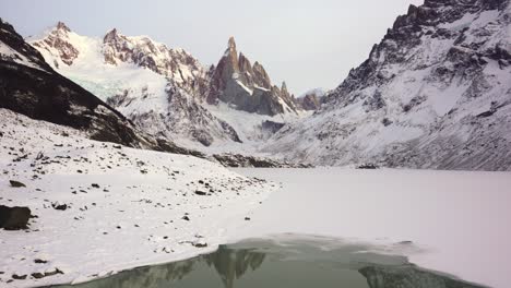 fitz roy mountain and frozen lake in patagonia