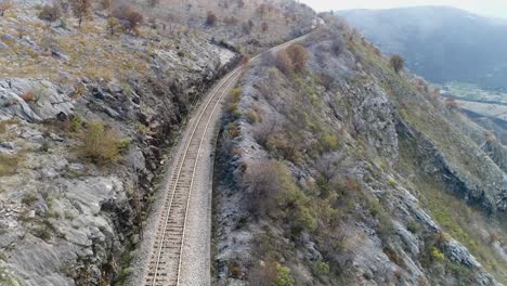 aerial shot - railway high up in the montenegro mountains