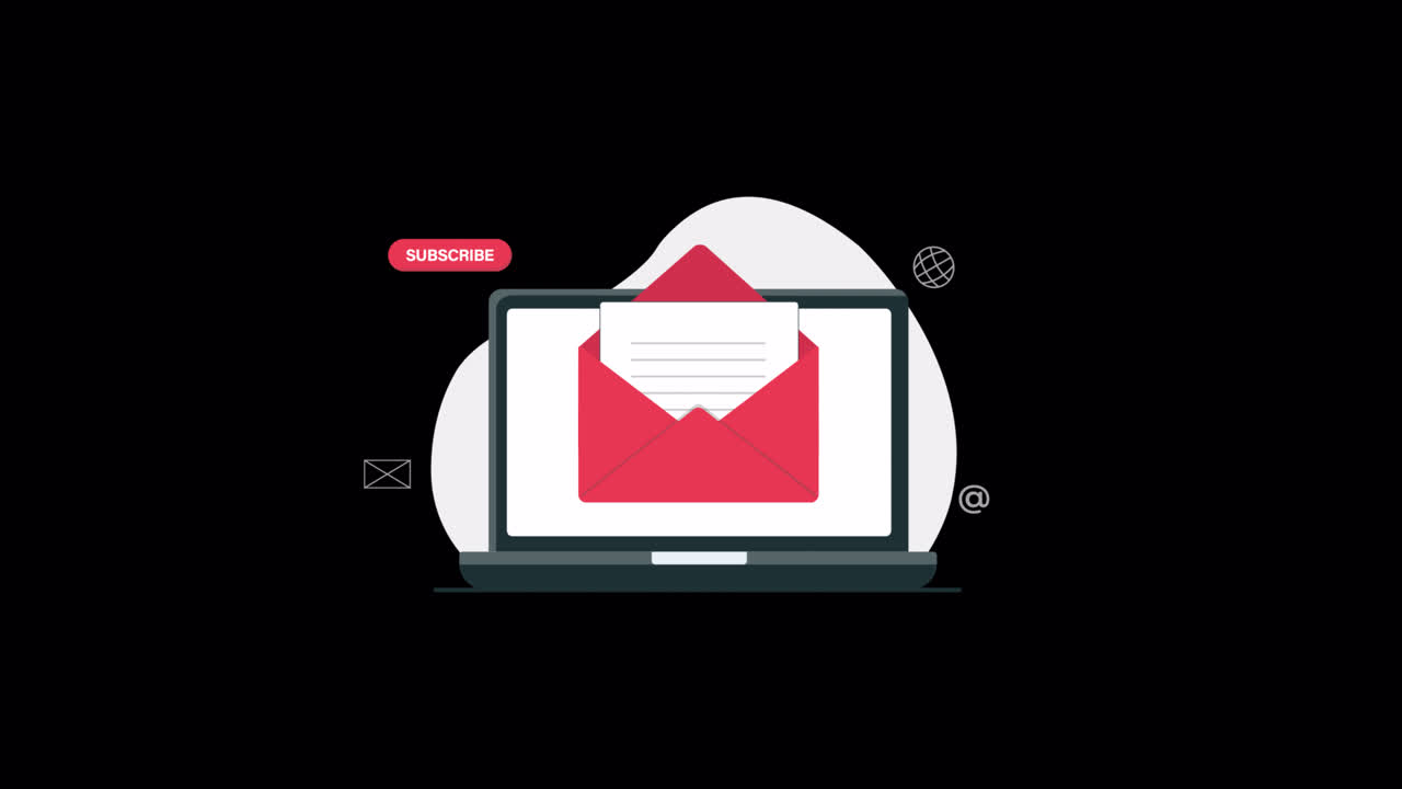 Laptop animato che mostra email e pulsante Iscriviti