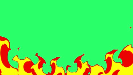 animation orange flame shine on green background.