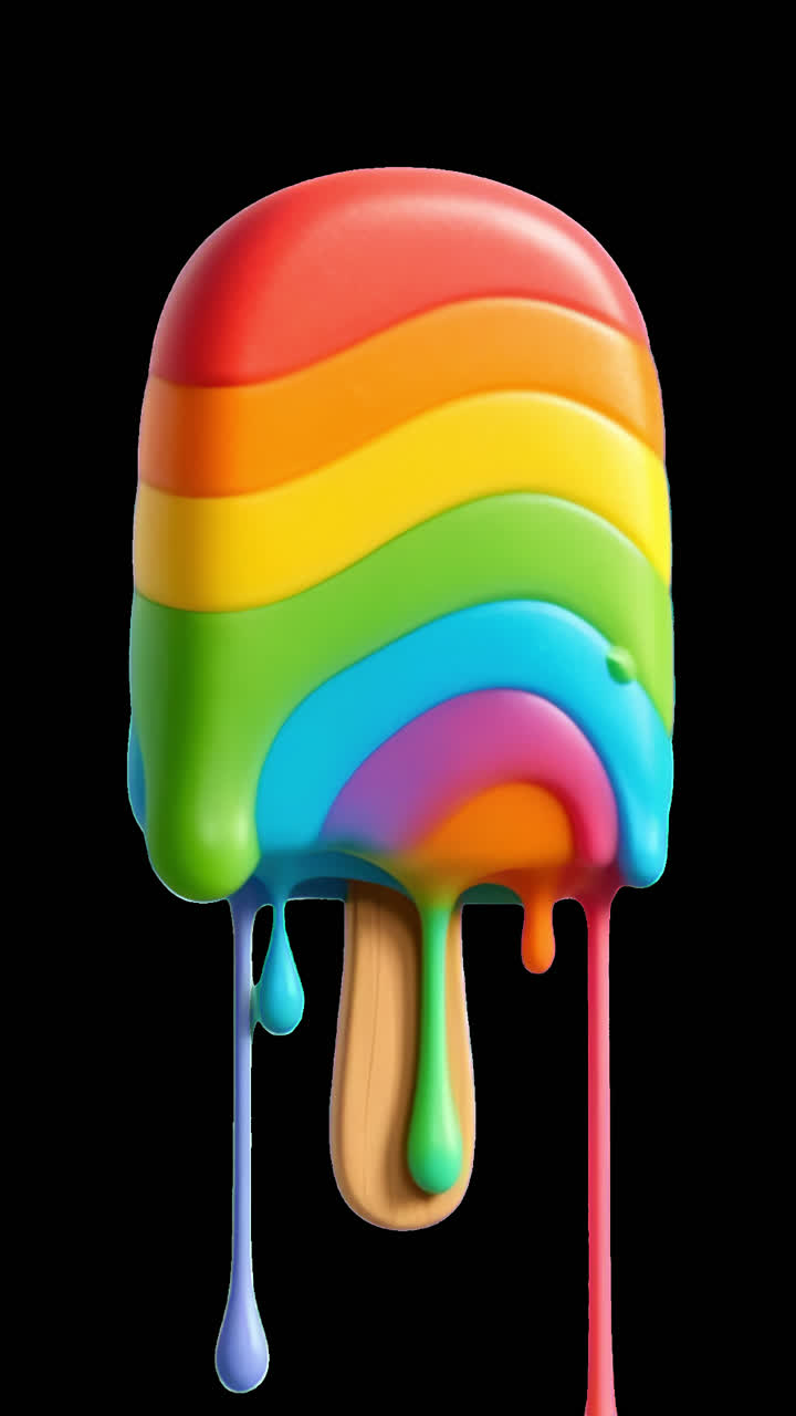 Colorful melting rainbow popsicle animation isolated asset, transparent 4K video, alpha channel