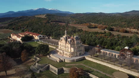 aerial view of a historic estate in the french countryside