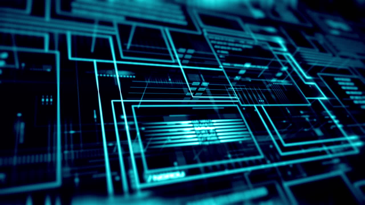 4K Futuristic background with digital data code and HUD elements